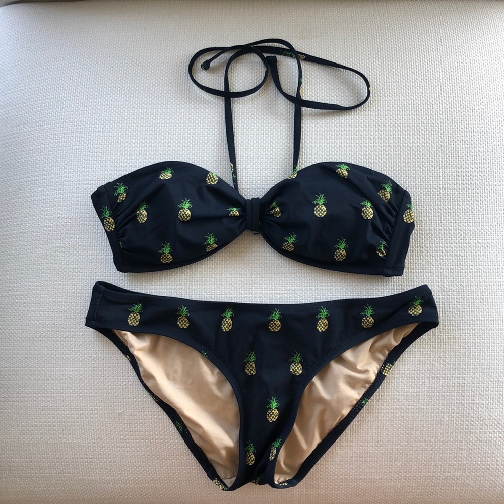 J Crew bikini XXS navy pineapples